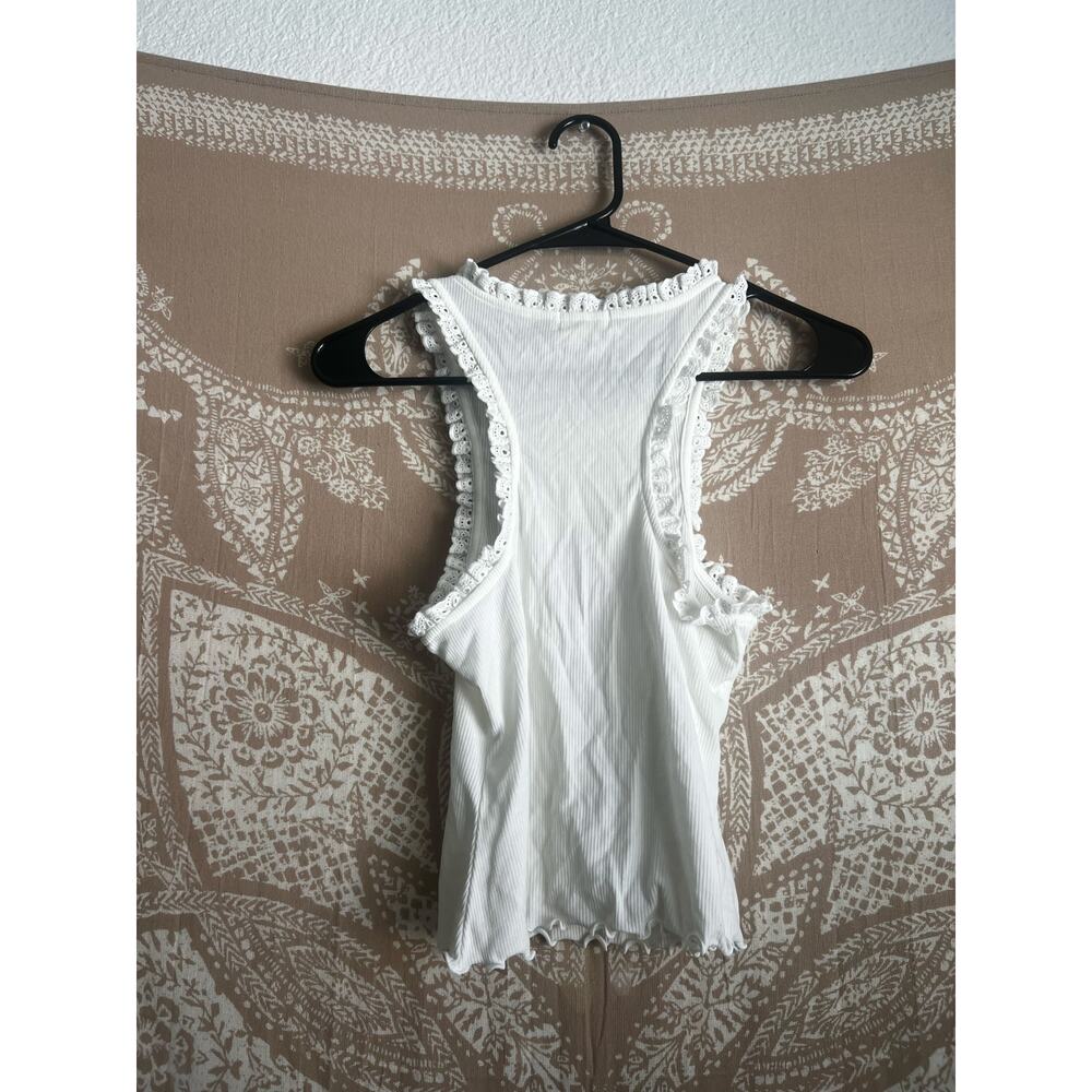 NWT My Mum Made It Ribbed Lace Trim Tank Top in White - Picture 5 of 5